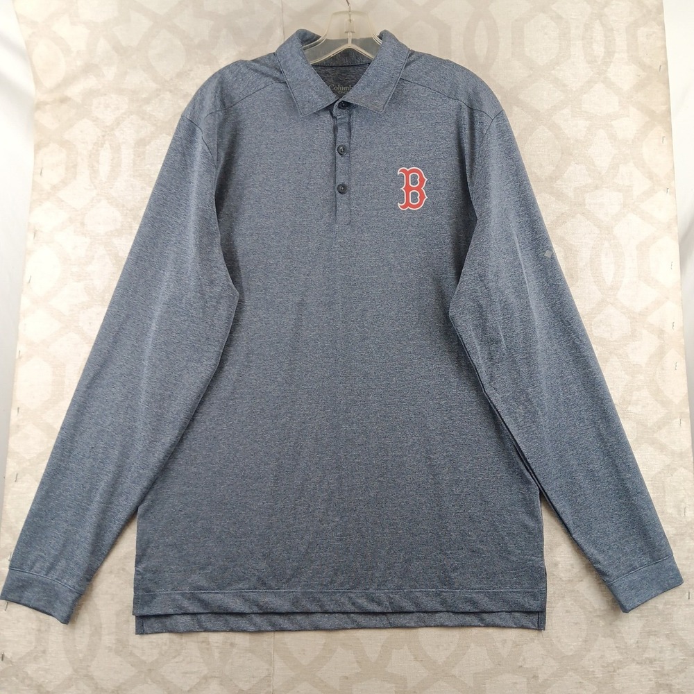 Columbia Golf Boston Red Sox Polo Shirt Mens Medium Gray Long Sleeve MLB